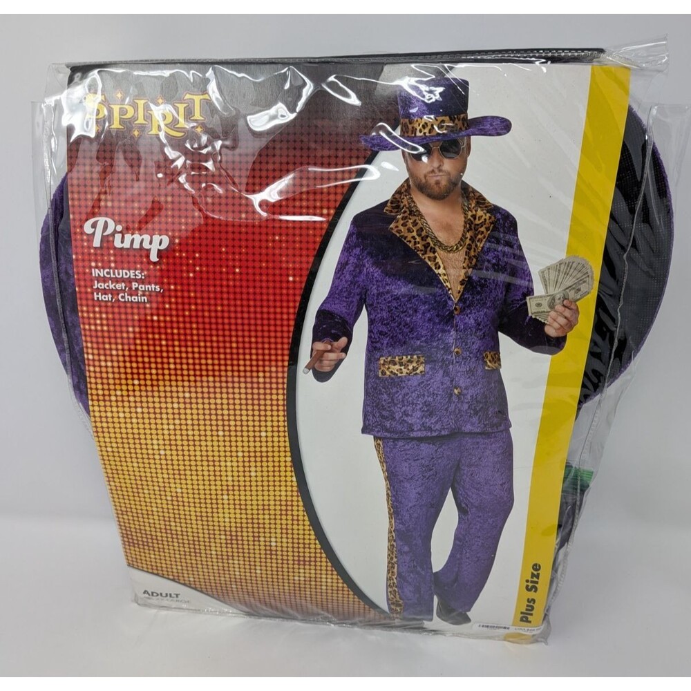 Spirit Halloween Pimp Costume Adult XXL Plus Size Purple Leopard Player